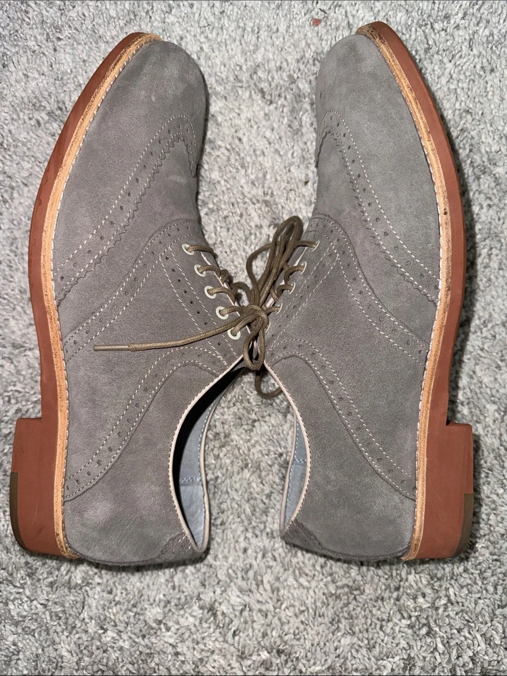 Johnston & Murphy grey Sheepskin Wingtip Oxfords GUC business blokecore luxury